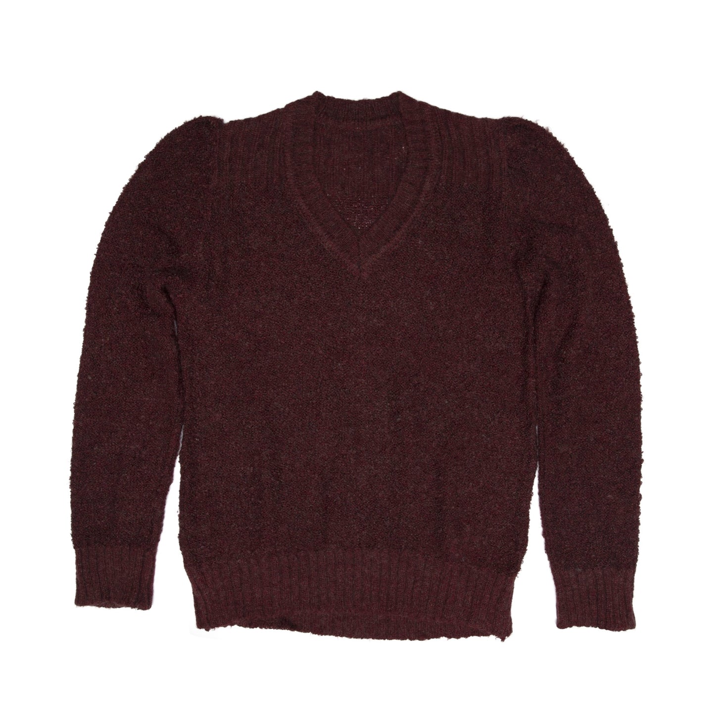 Bouclé Yarn Structured Shoulder V Neck Pullover