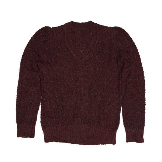 Bouclé Yarn Structured Shoulder V Neck Pullover