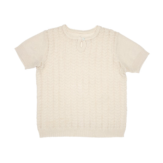 Edwardian Open Lacework Scalloped Rib Keyhole T Sweater