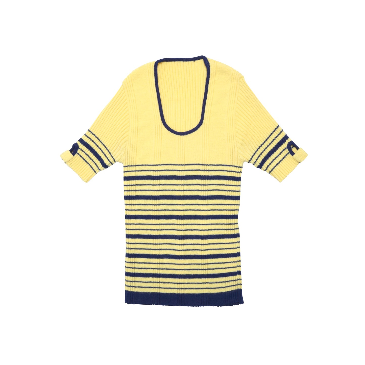 70s, Sculptural Ribbing, Tubular Neckline, Button Tab Cuff