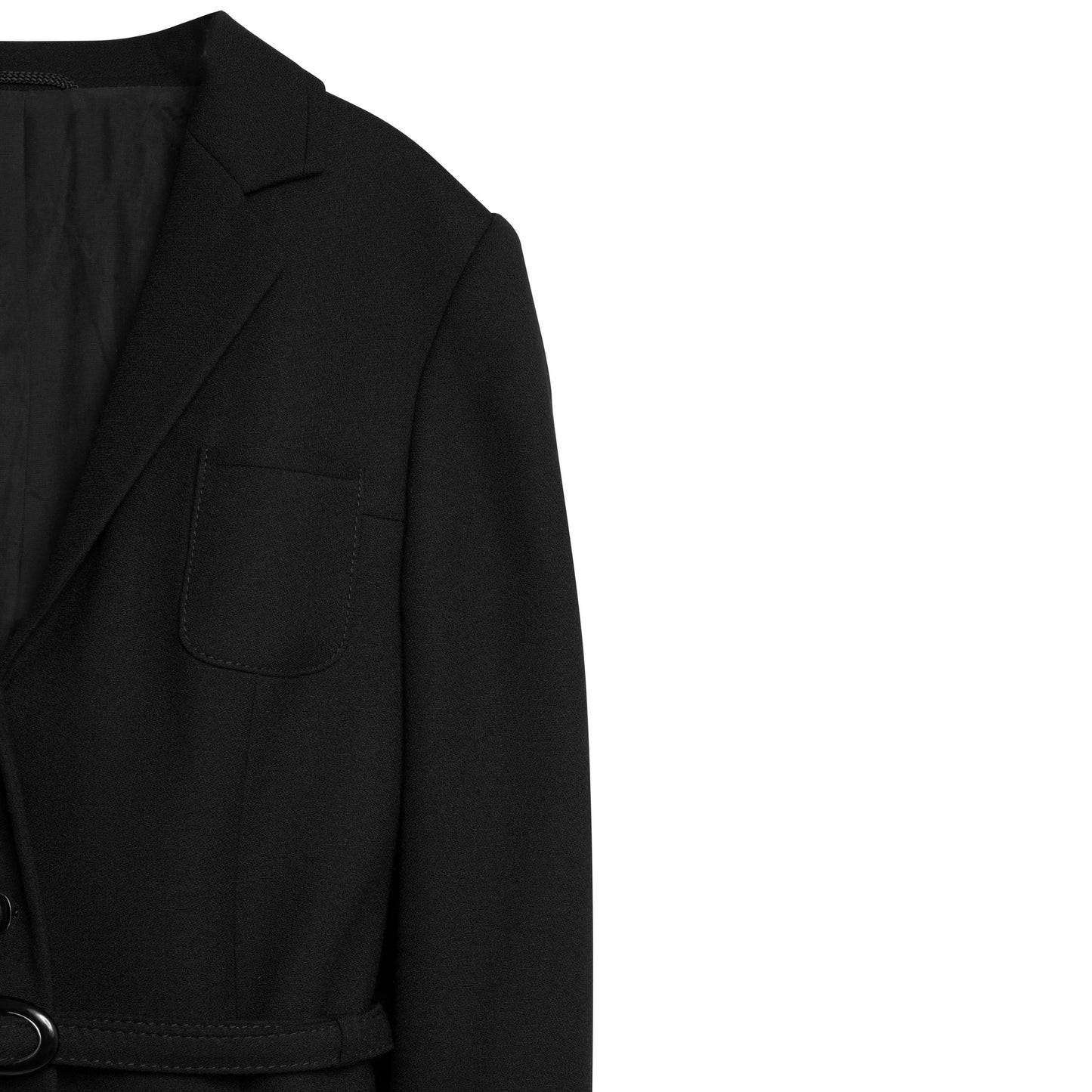 Virgin Wool Crepe Weave Belted Patch Pocket Blazer