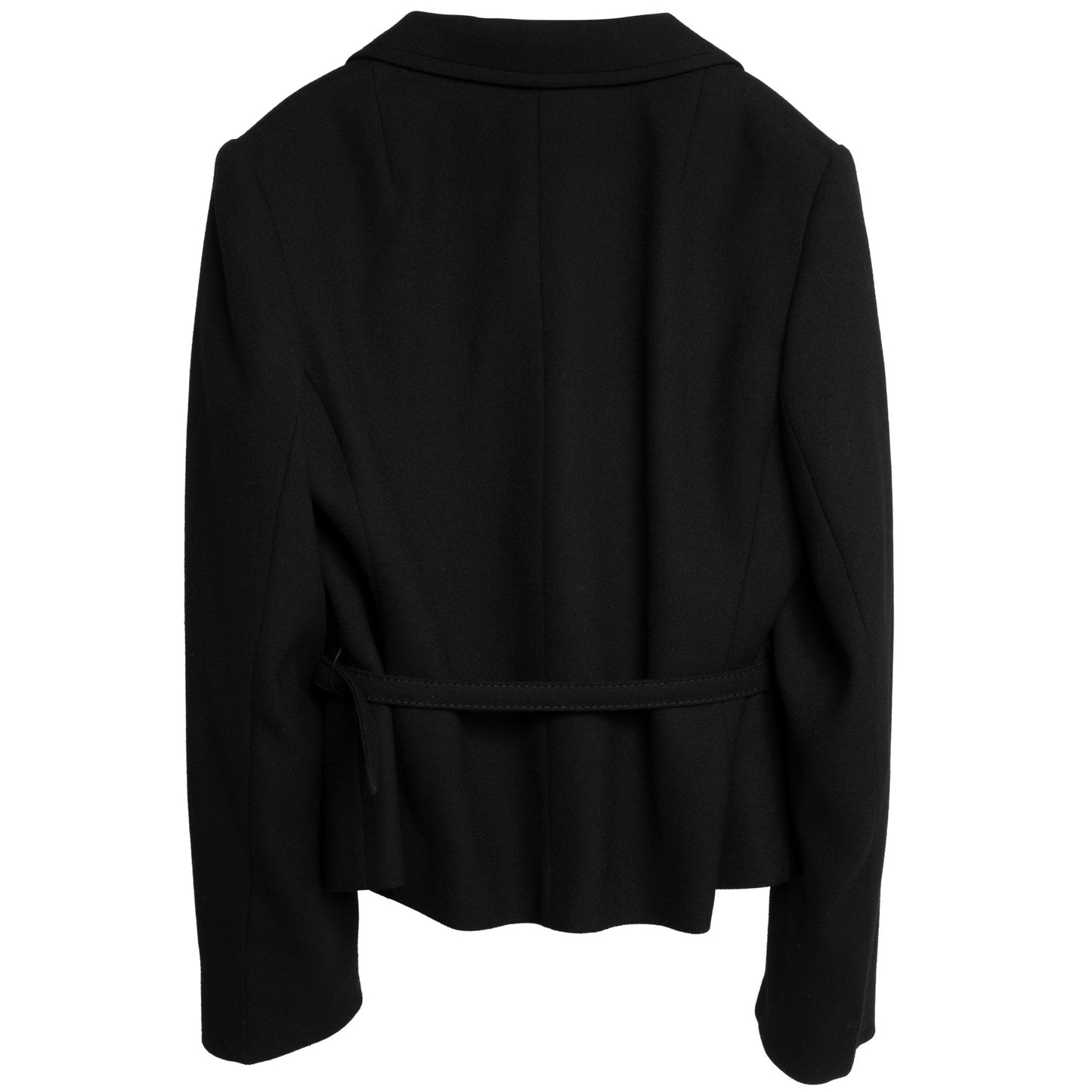 Virgin Wool Crepe Weave Belted Patch Pocket Blazer