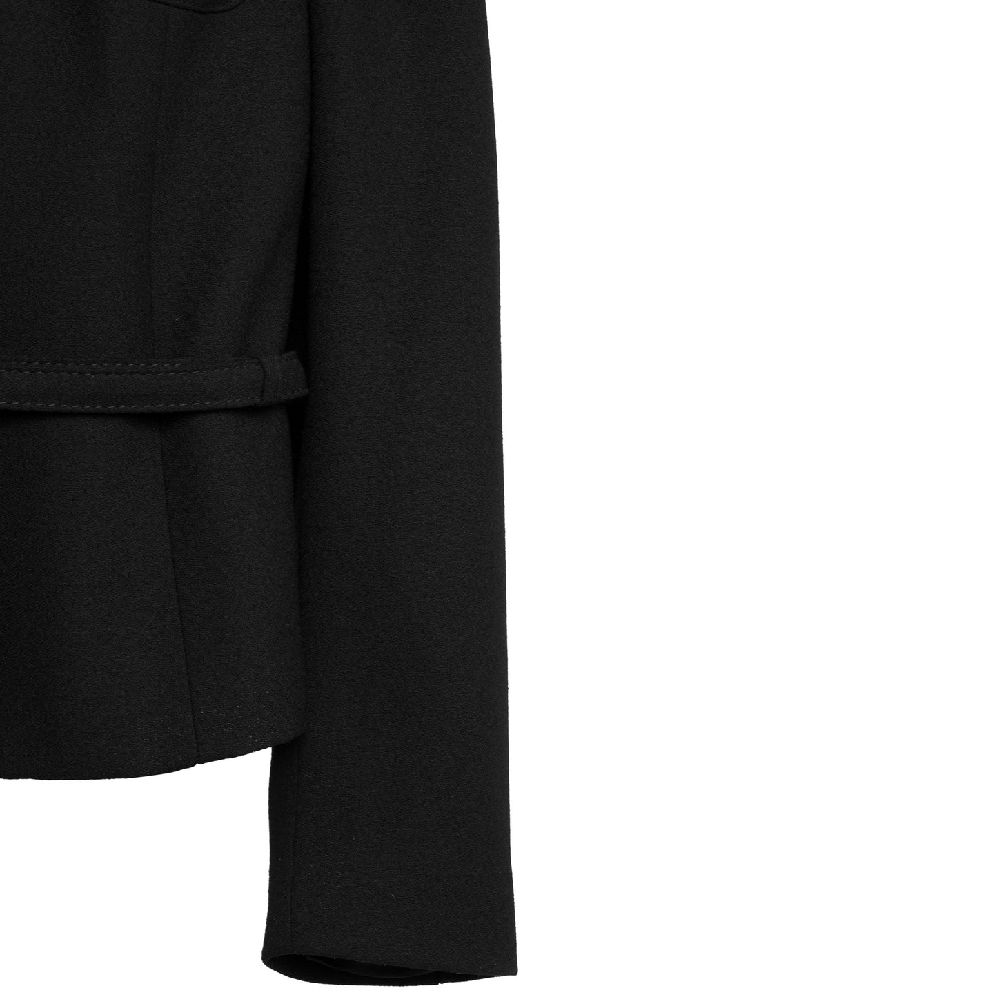Virgin Wool Crepe Weave Belted Patch Pocket Blazer
