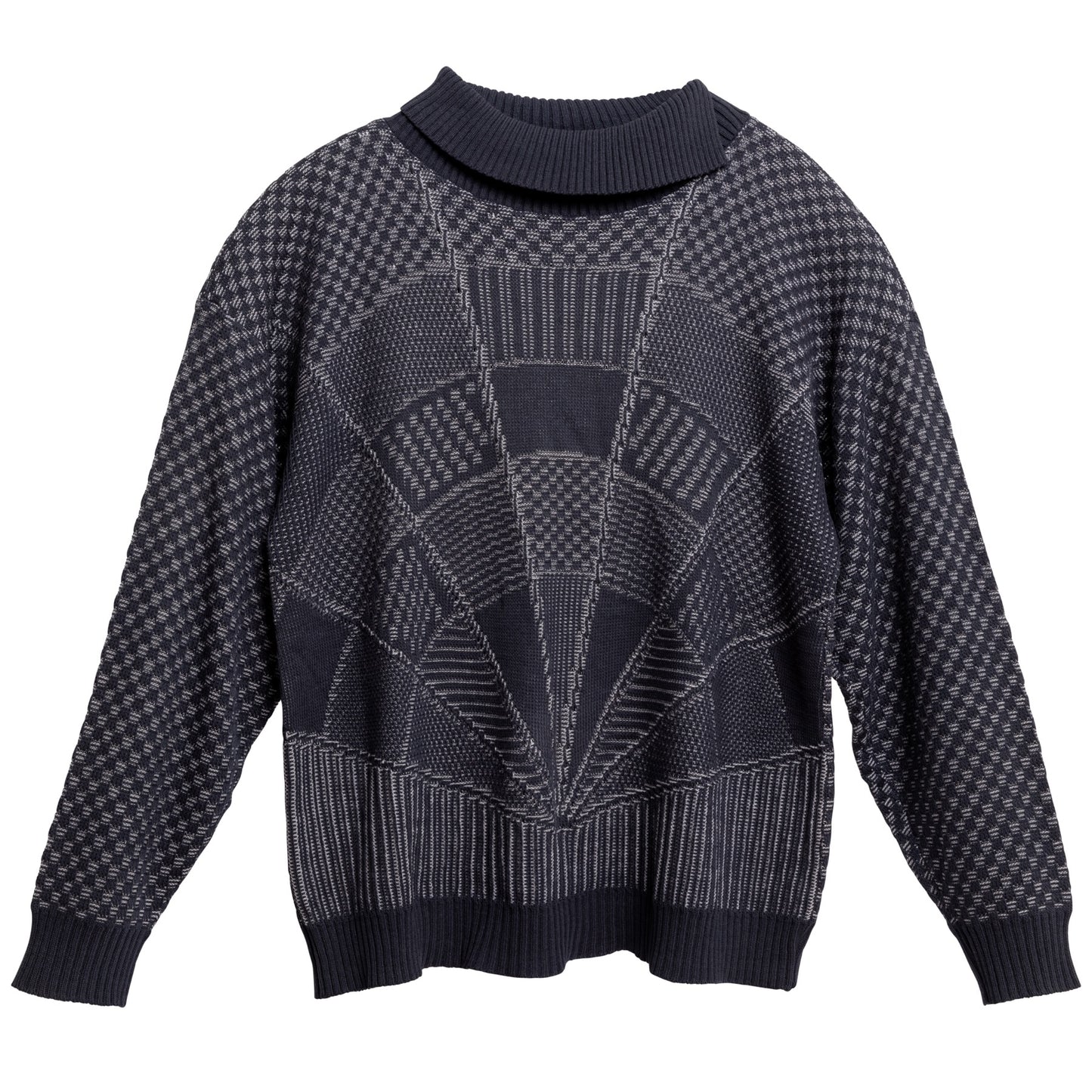 Garter Block Interlock Rib Knit Sweater
