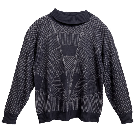 Garter Block Interlock Rib Knit Sweater