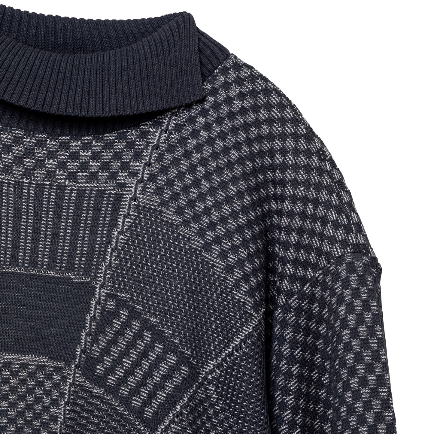 Garter Block Interlock Rib Knit Sweater