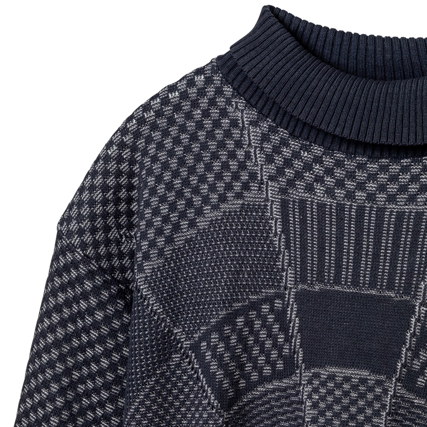 Garter Block Interlock Rib Knit Sweater