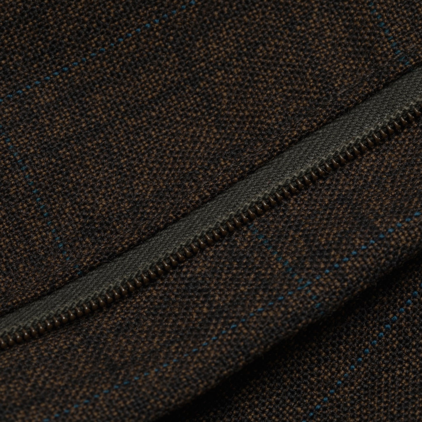 70s, Blue Overcheck, Tapered Leg, Pressed Pleats