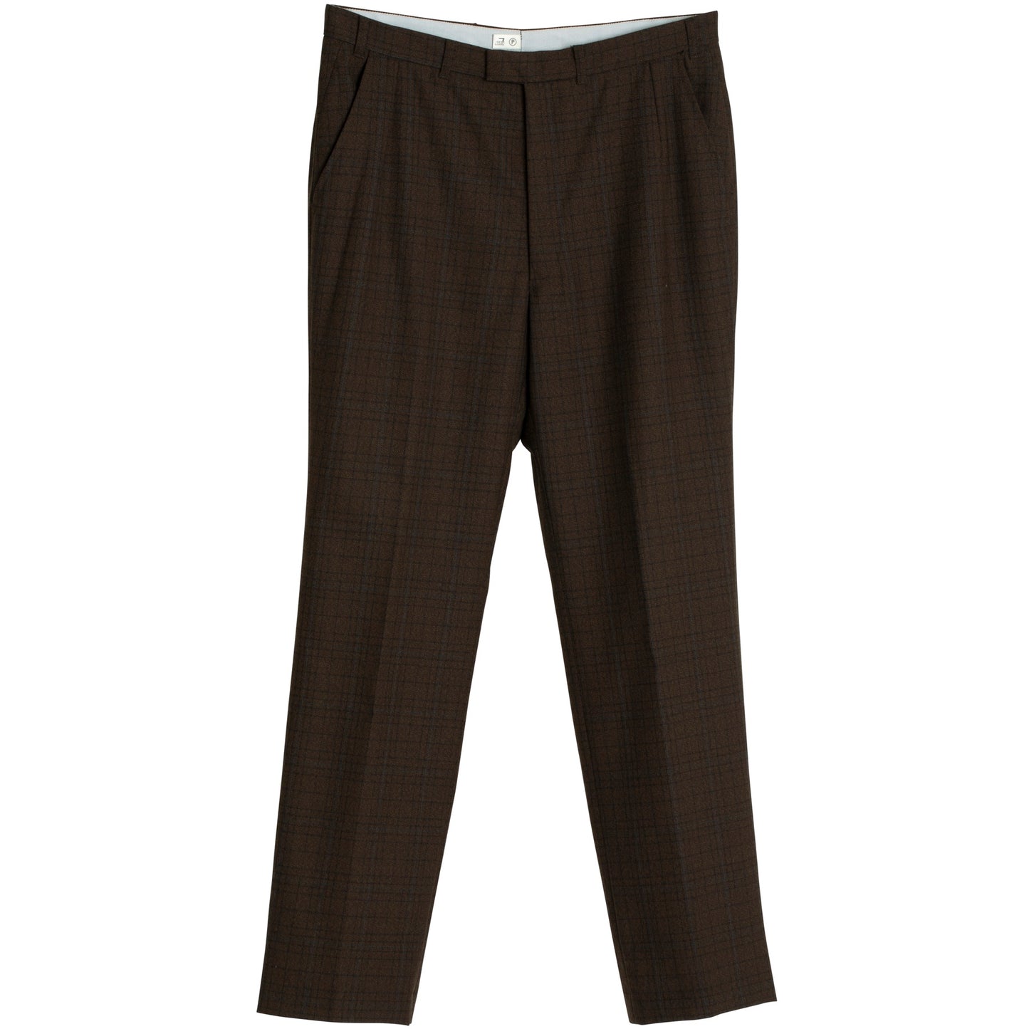 70s, Blue Overcheck, Tapered Leg, Pressed Pleats