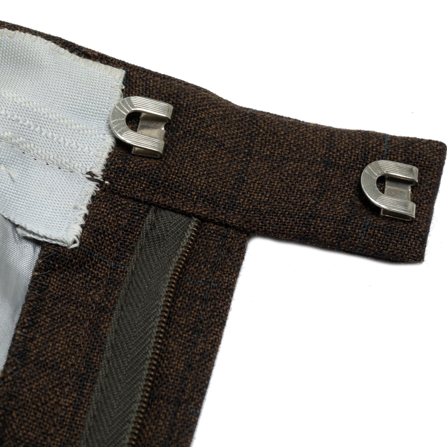 70s, Blue Overcheck, Tapered Leg, Pressed Pleats