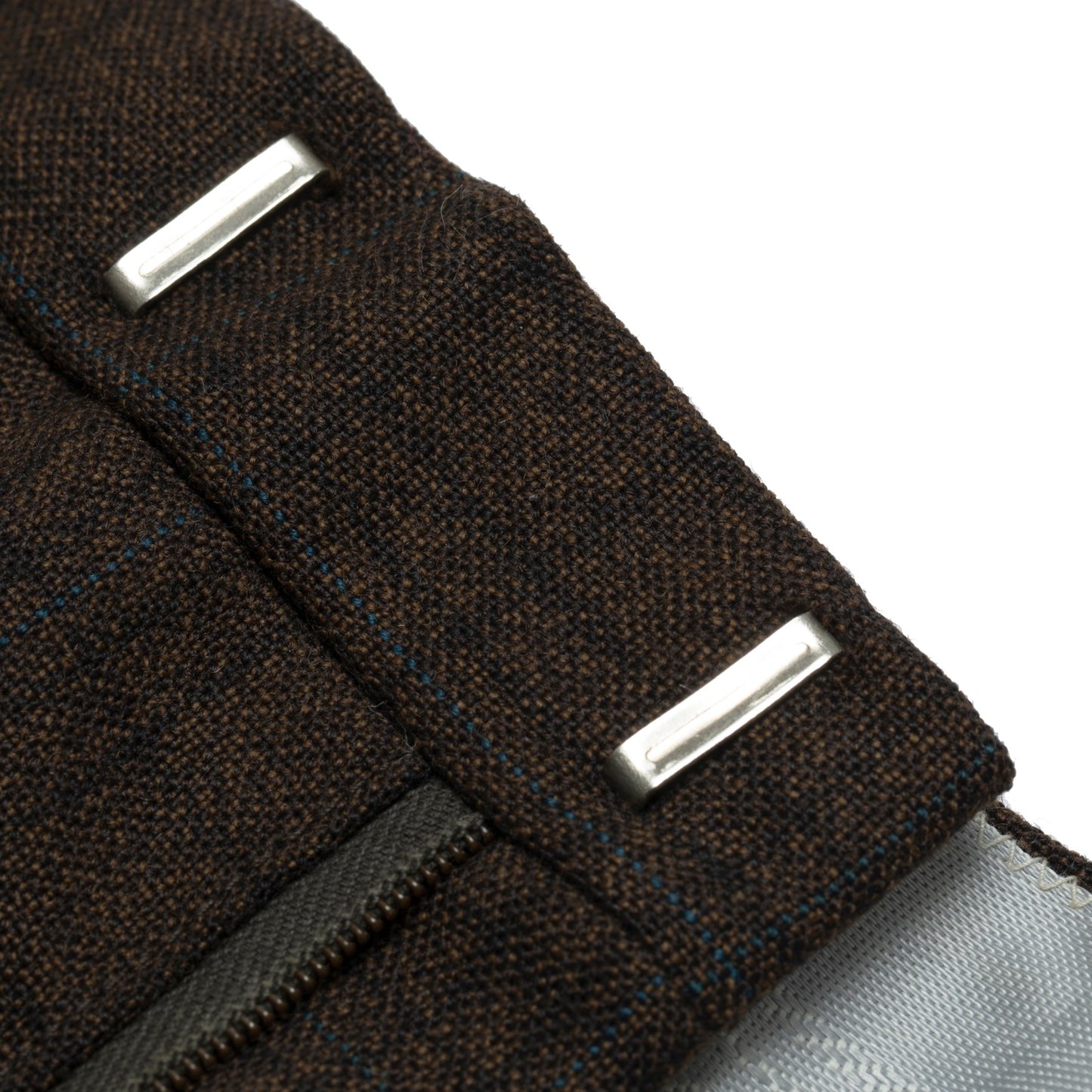 70s, Blue Overcheck, Tapered Leg, Pressed Pleats