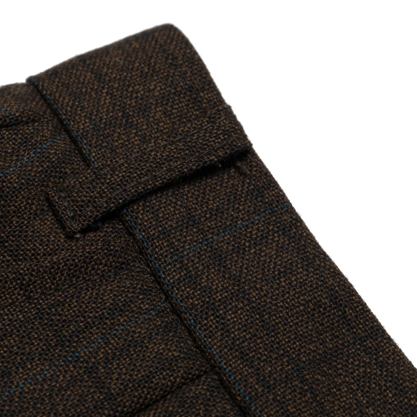 70s, Blue Overcheck, Tapered Leg, Pressed Pleats