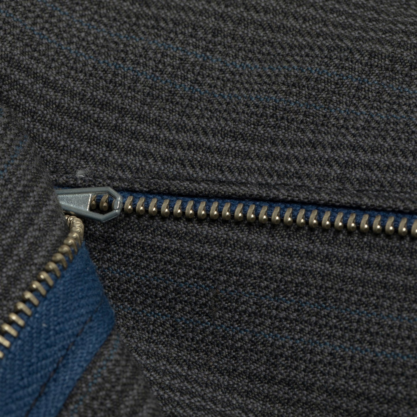 60s, Sculptural Volume, High-Twist Wool, Blue Pinstripe, Armin