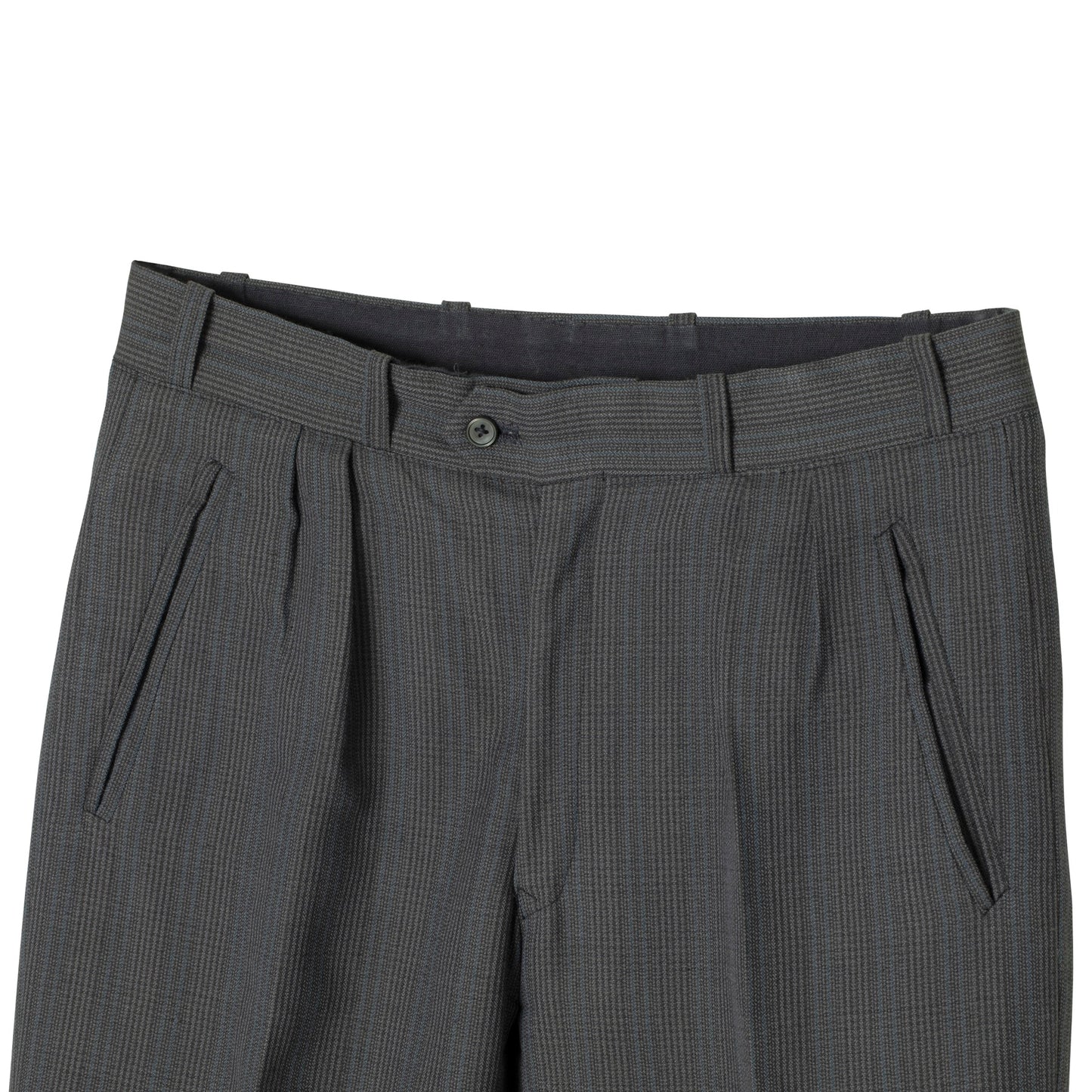 60s, Sculptural Volume, High-Twist Wool, Blue Pinstripe, Armin