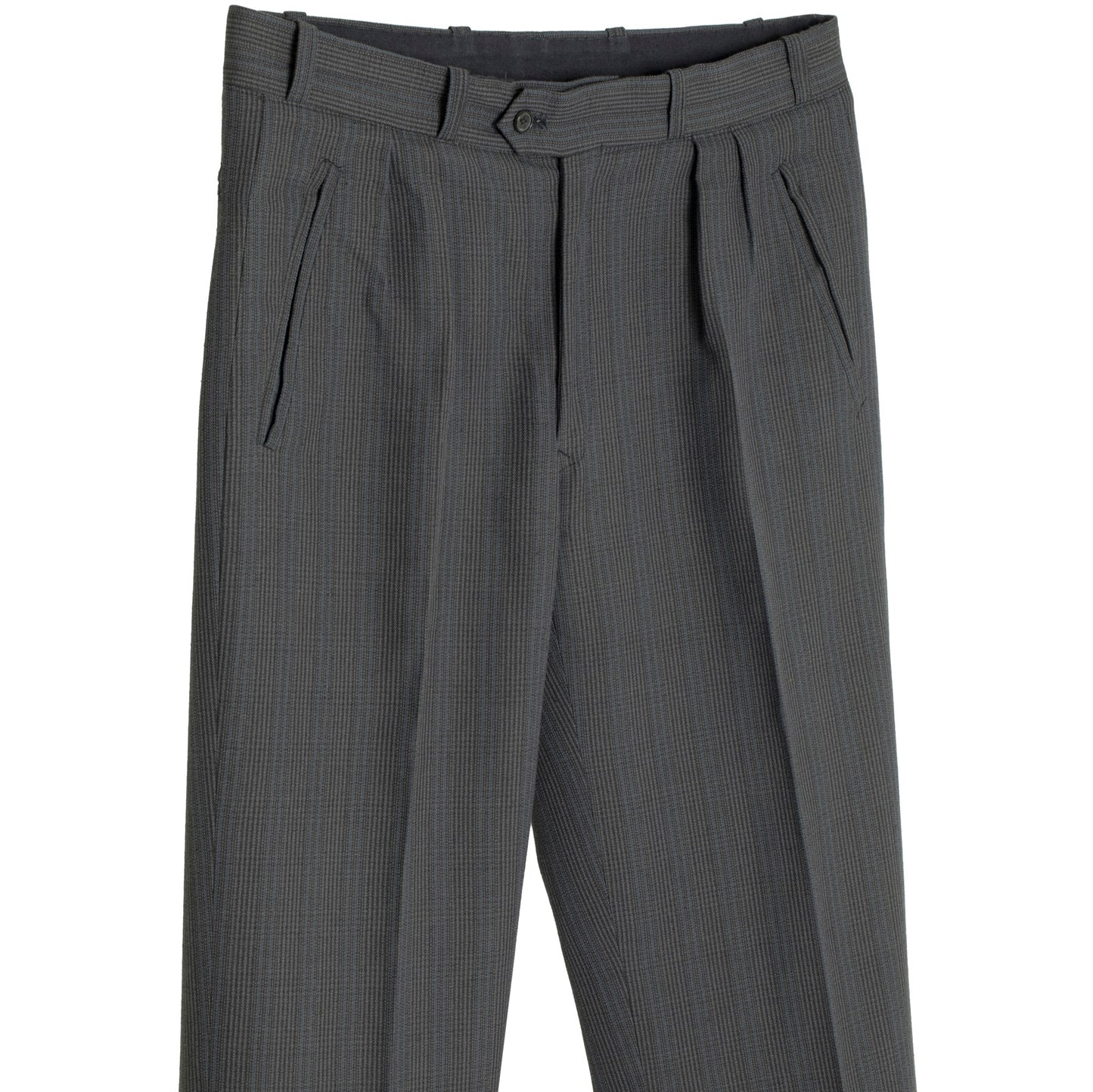 60s, Sculptural Volume, High-Twist Wool, Blue Pinstripe, Armin