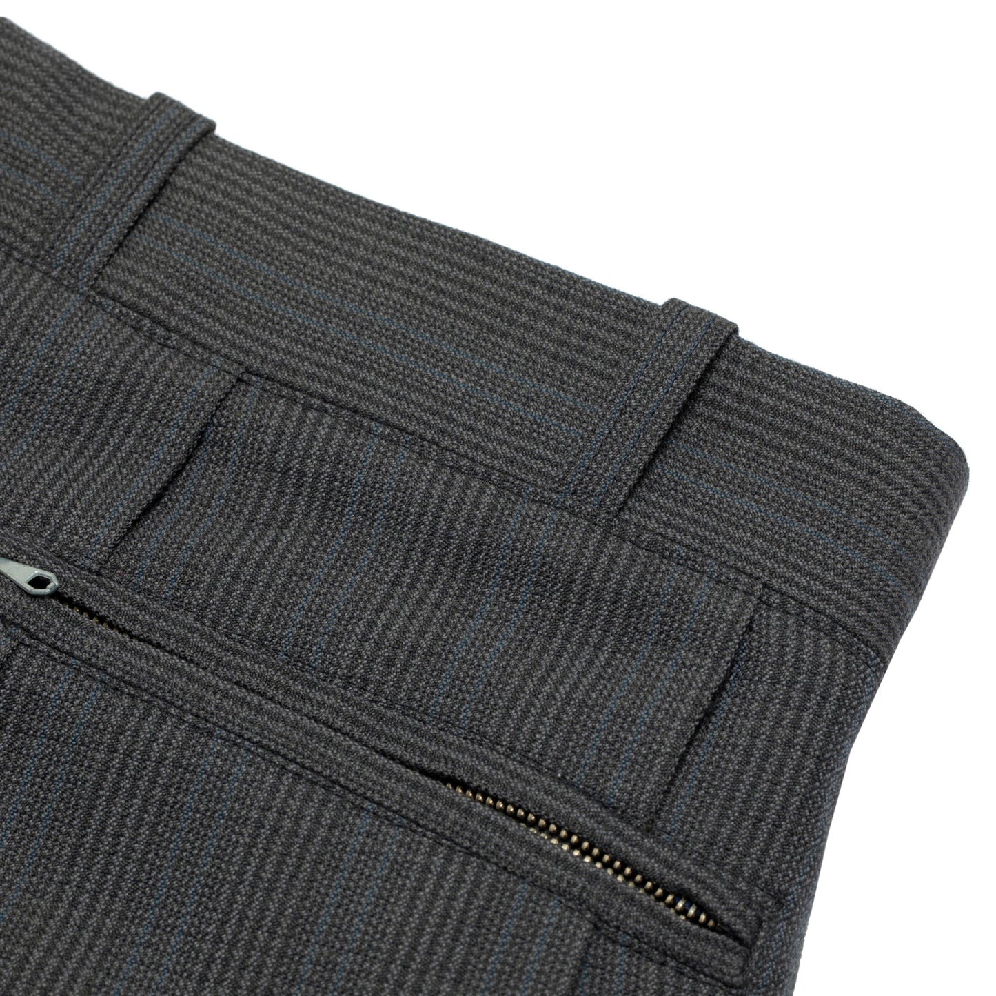 60s, Sculptural Volume, High-Twist Wool, Blue Pinstripe, Armin