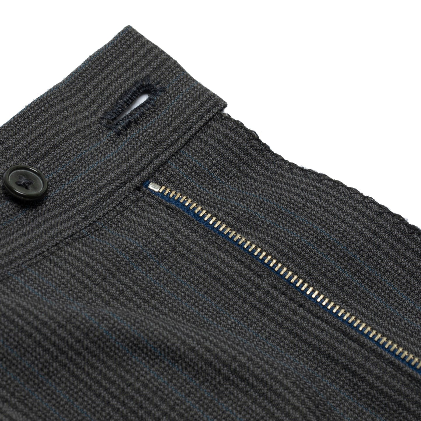 60s, Sculptural Volume, High-Twist Wool, Blue Pinstripe, Armin
