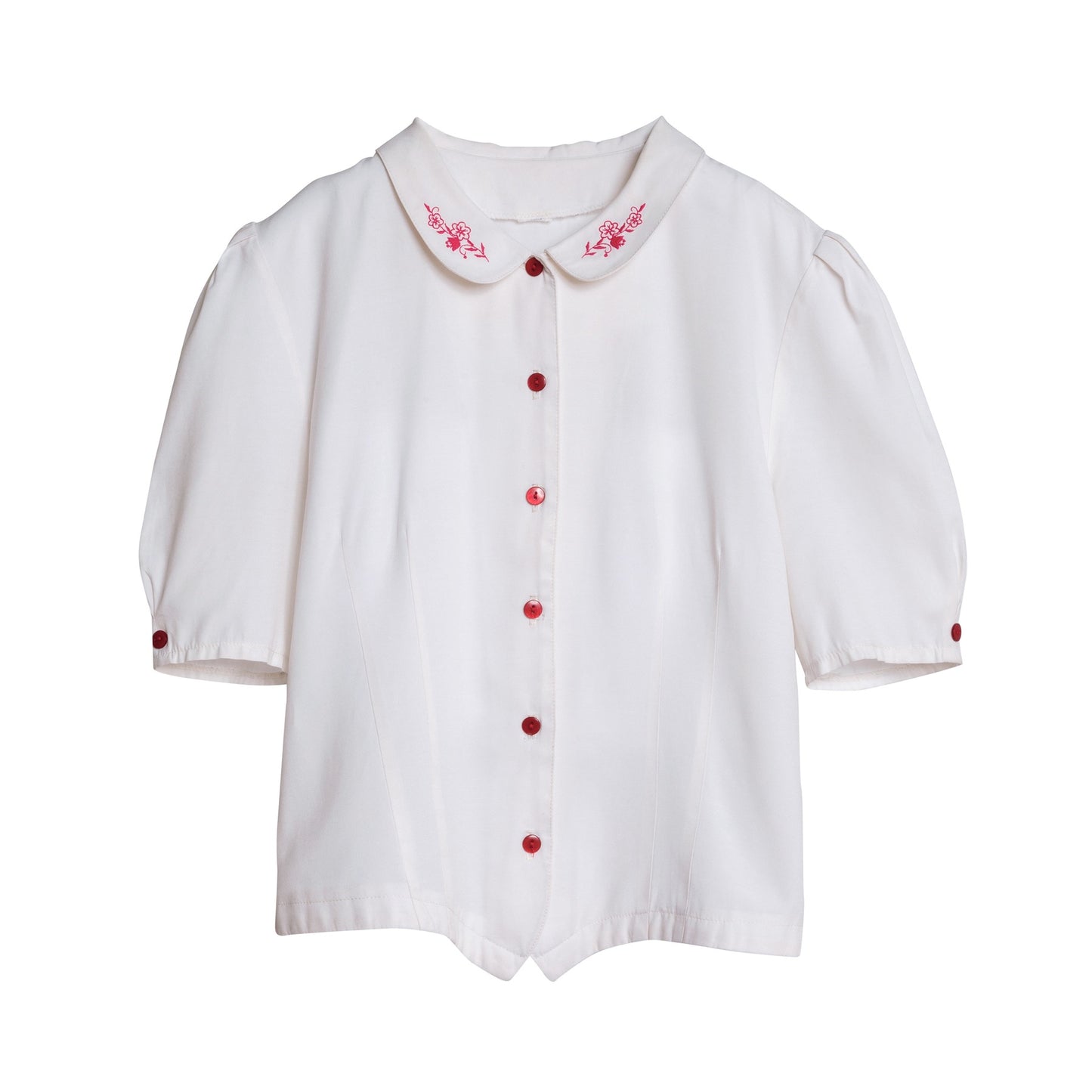 Slub Linen Embroidered Bermuda Collar T Blouse