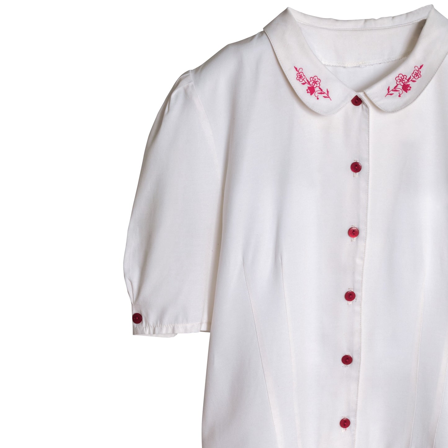 Slub Linen Embroidered Bermuda Collar T Blouse