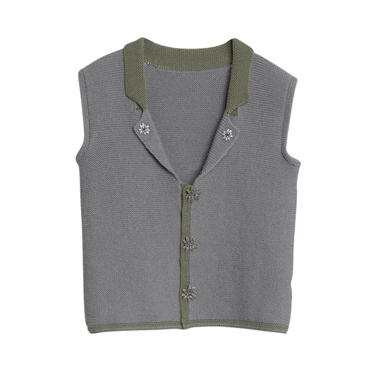 Wool Purl Knit Floral Studded Midsommar Vest