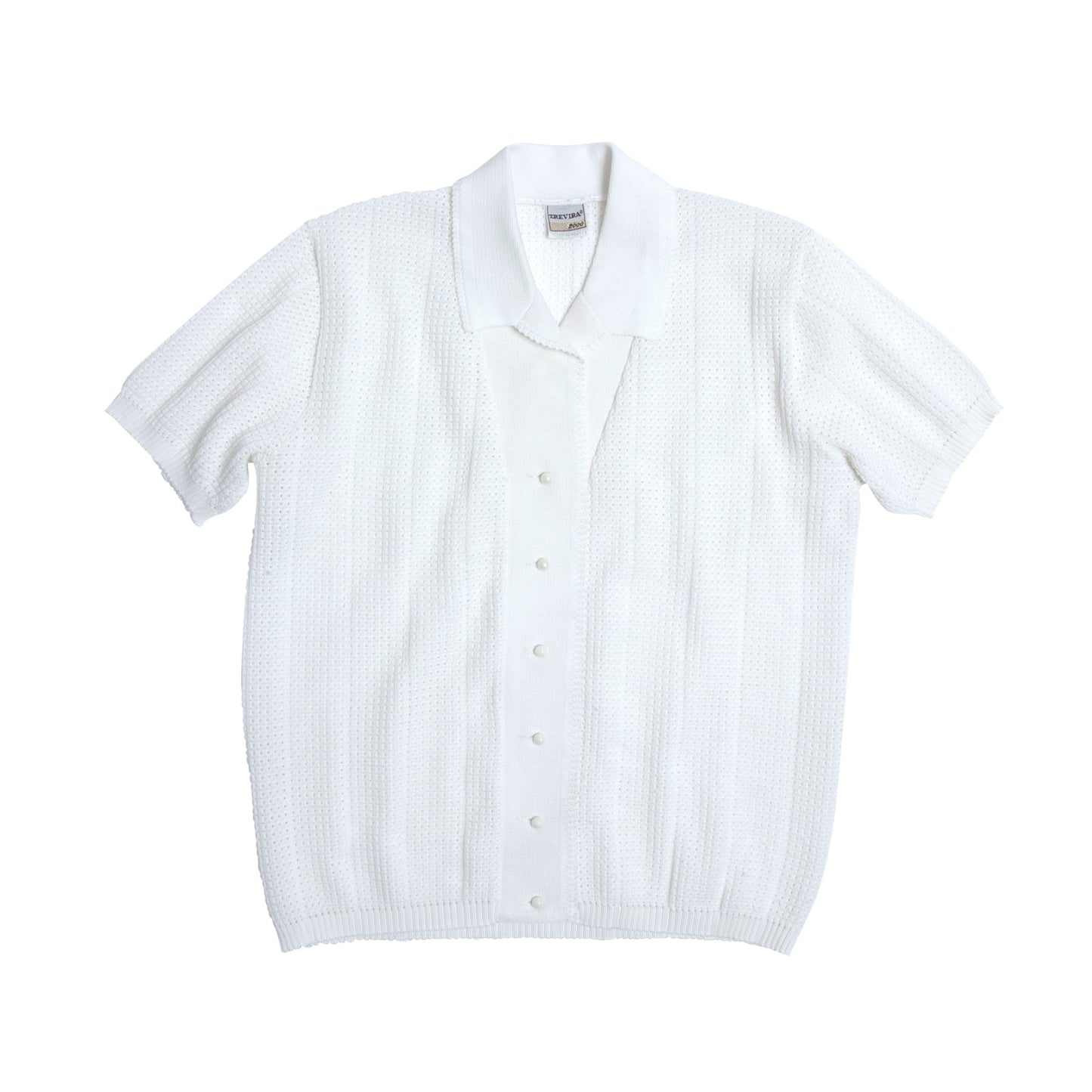 Waffle Knit Picot Collar Polo Shirt
