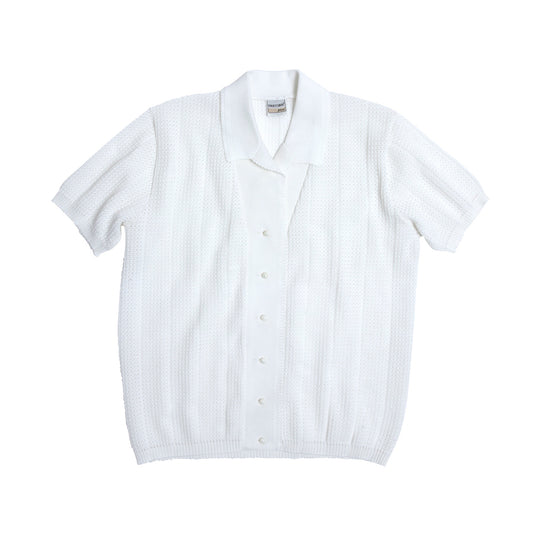Waffle Knit Picot Collar Polo Shirt