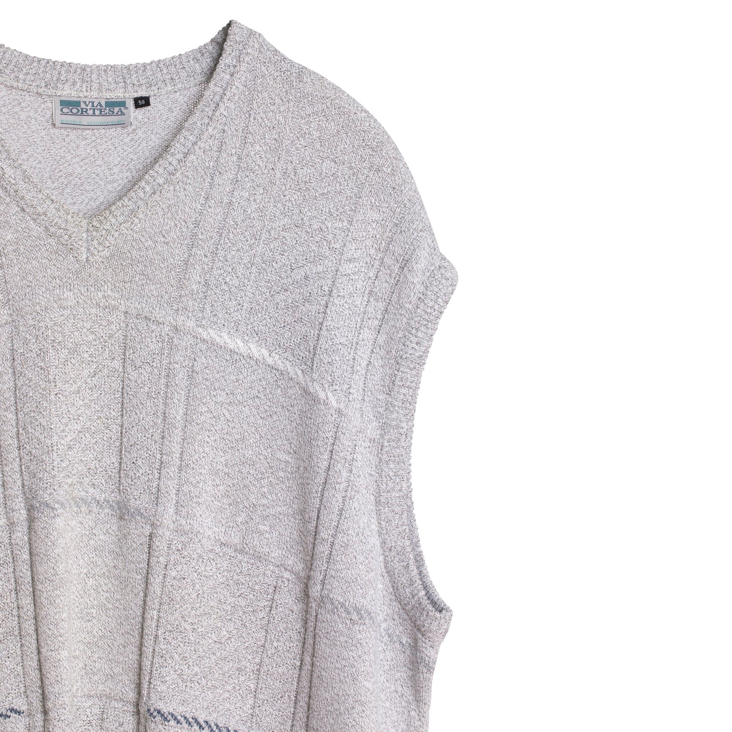 Patterned Stockinette Purl Knit Stitch Wool Blend V-Neck Sleeveless Sweater