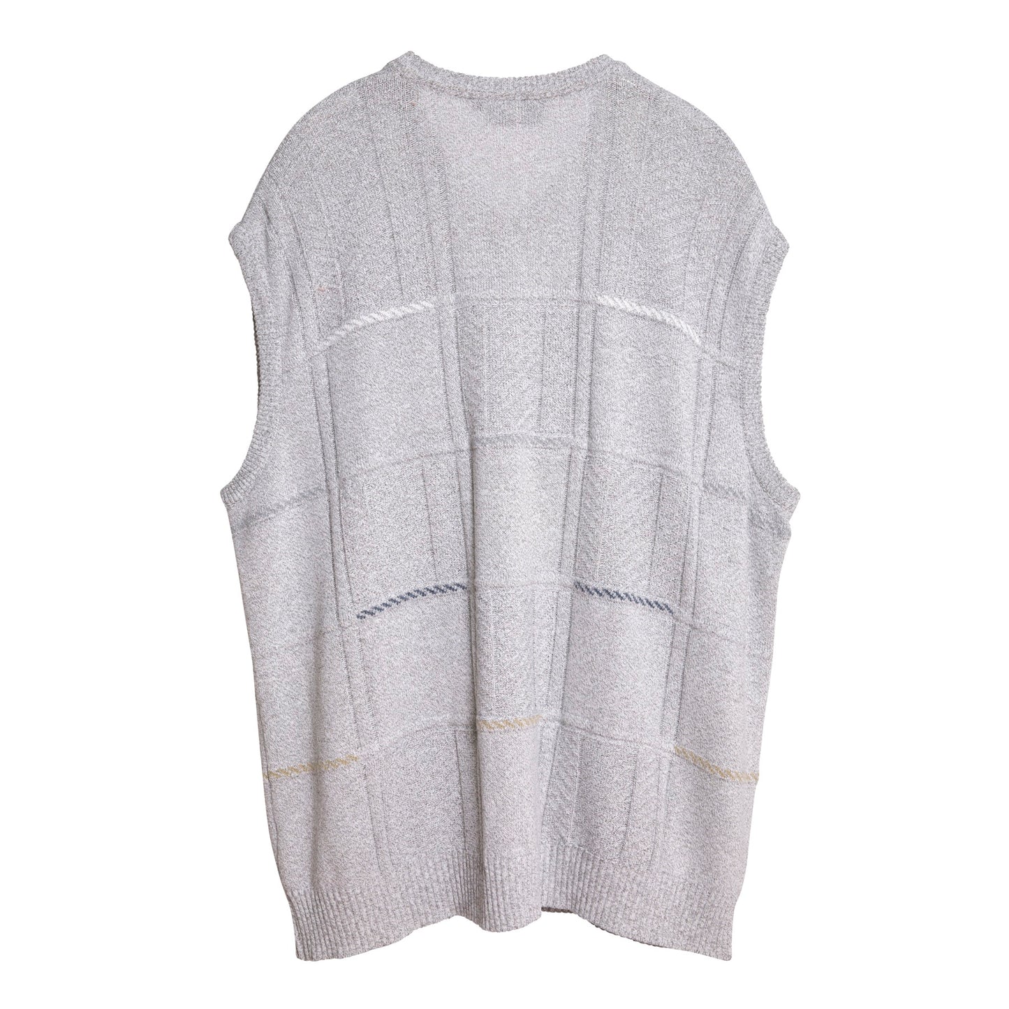 Patterned Stockinette Purl Knit Stitch Wool Blend V-Neck Sleeveless Sweater
