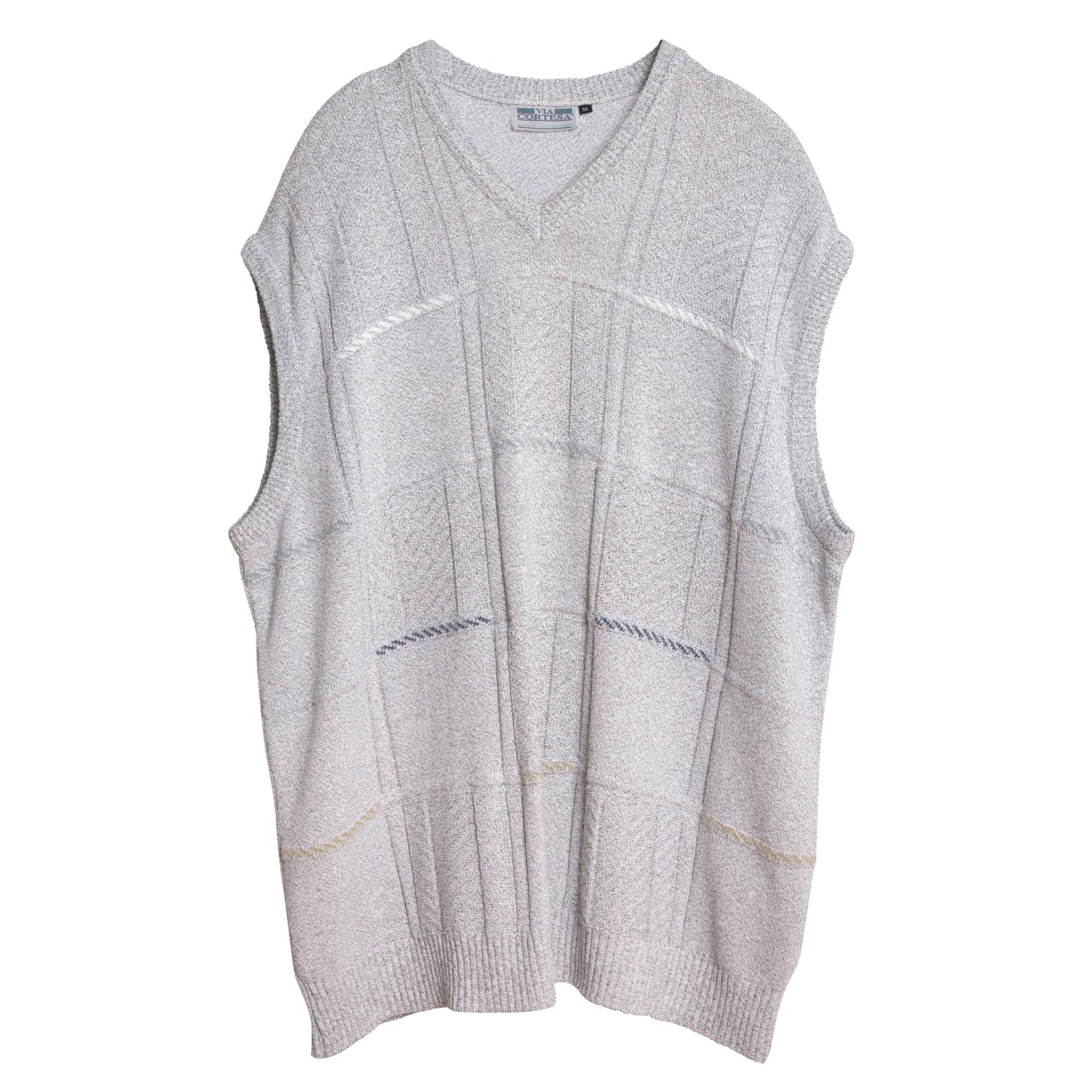 Patterned Stockinette Purl Knit Stitch Wool Blend V-Neck Sleeveless Sweater