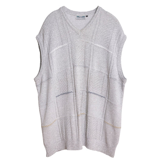 Patterned Stockinette Purl Knit Stitch Wool Blend V-Neck Sleeveless Sweater