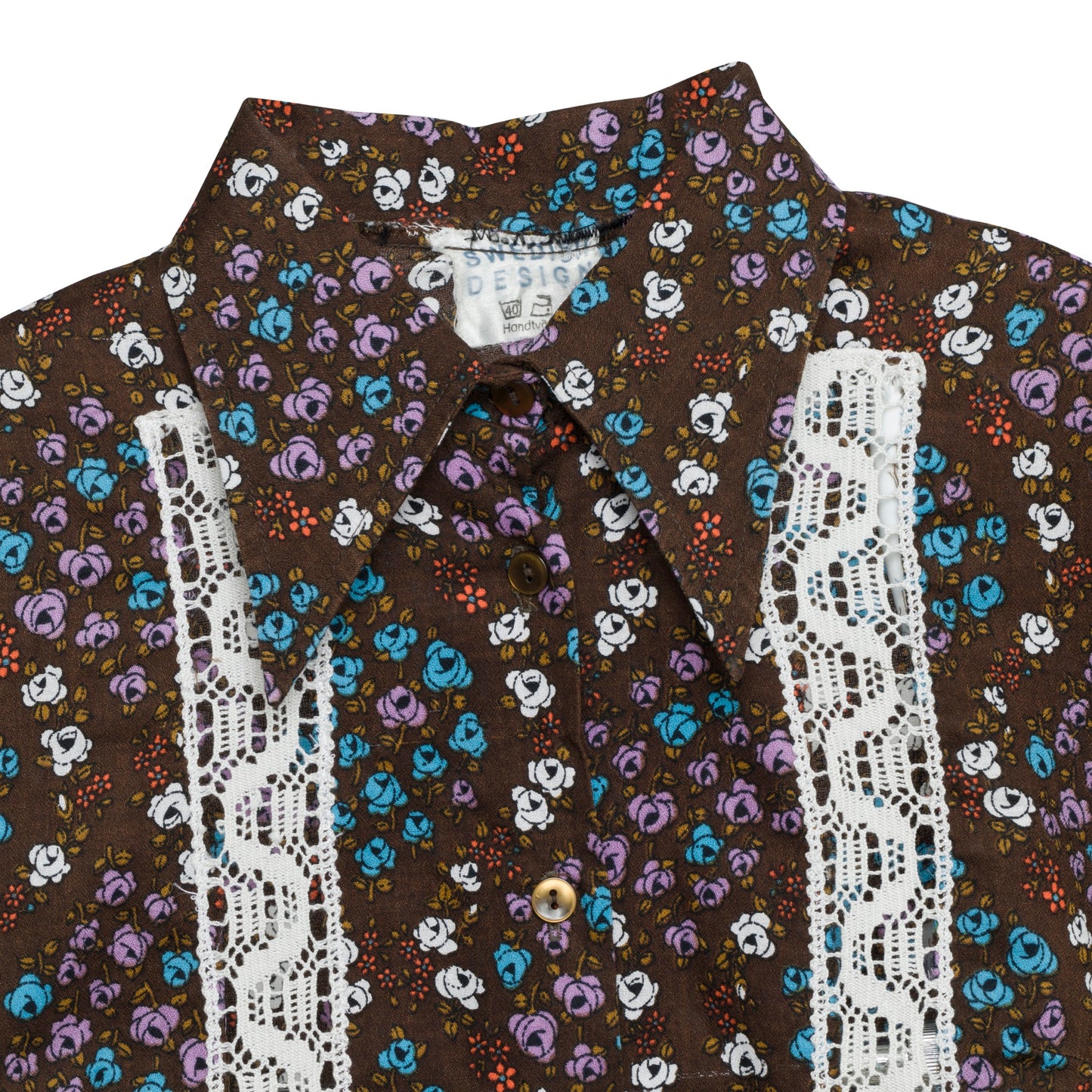 Vintage, 1970s, Pointed Collar, Wool Crepe, Lace Knit Panels