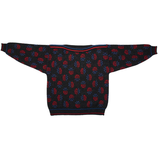 80s Jacquard Pixelated Floral Motif Sweater